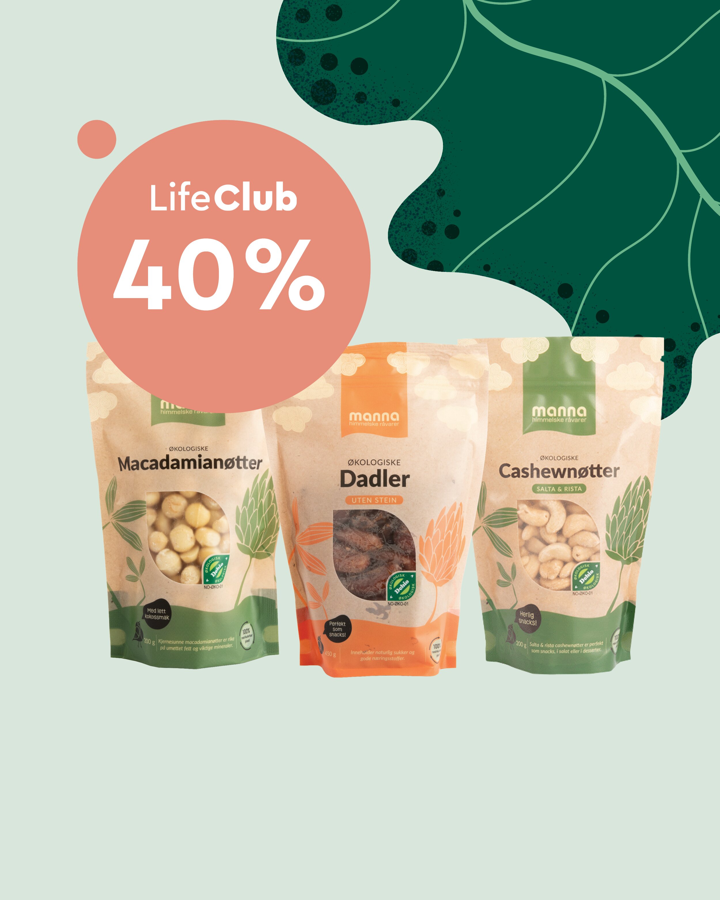 Medlemstilbud: 40% utvalgte snacks favoritter fra Manna 