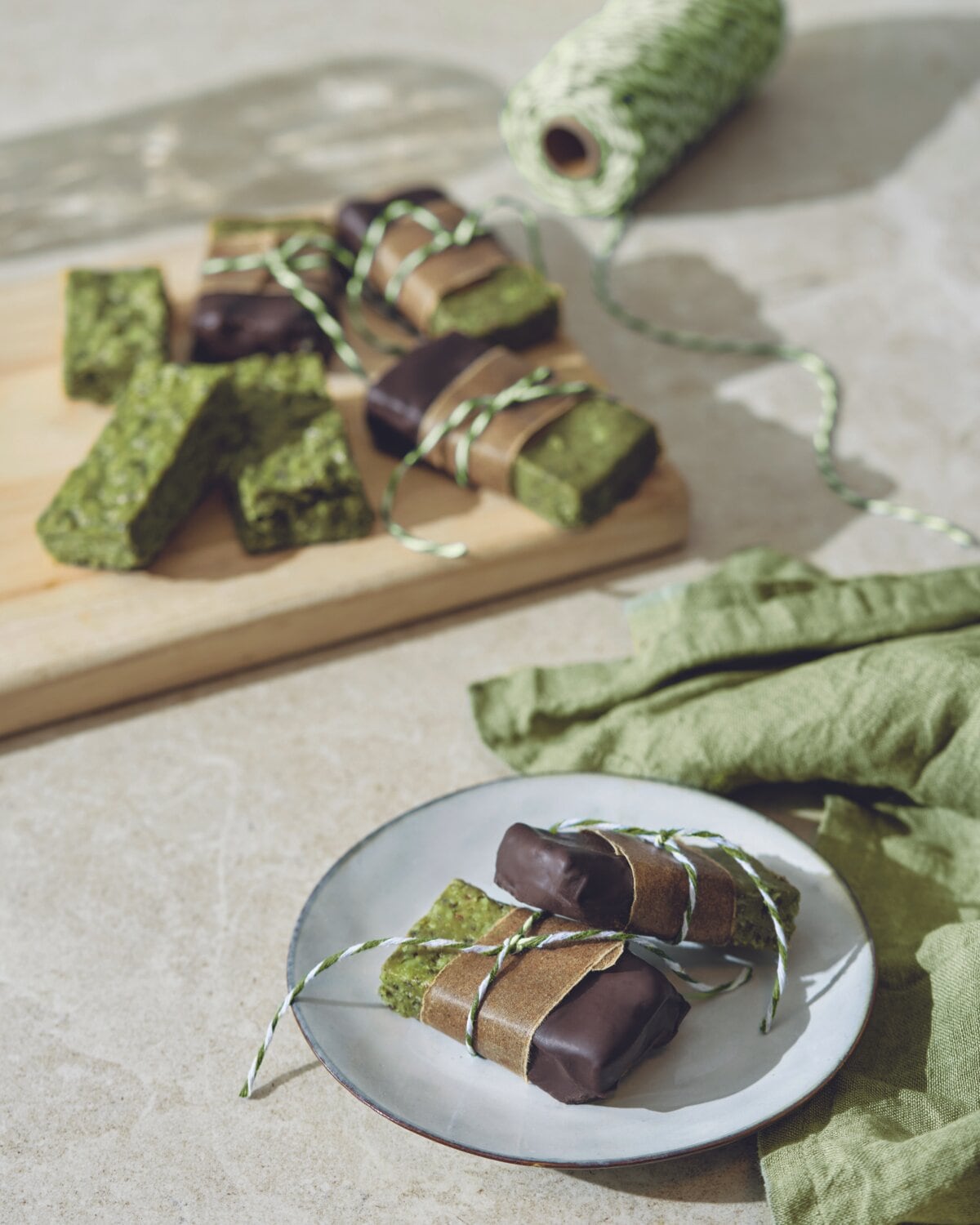 Matcha-proteinbar med nøtter og havre