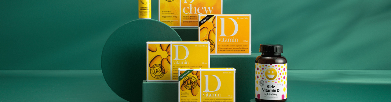 Life D-Chew on hyvä ja pureskeltava D-vitamiini, joka sopii sekä aikuisille että lapsille 3-vuotiaasta alkaen. D-vitamiini edistää immuunijärjestelmän normaalia toimintaa.