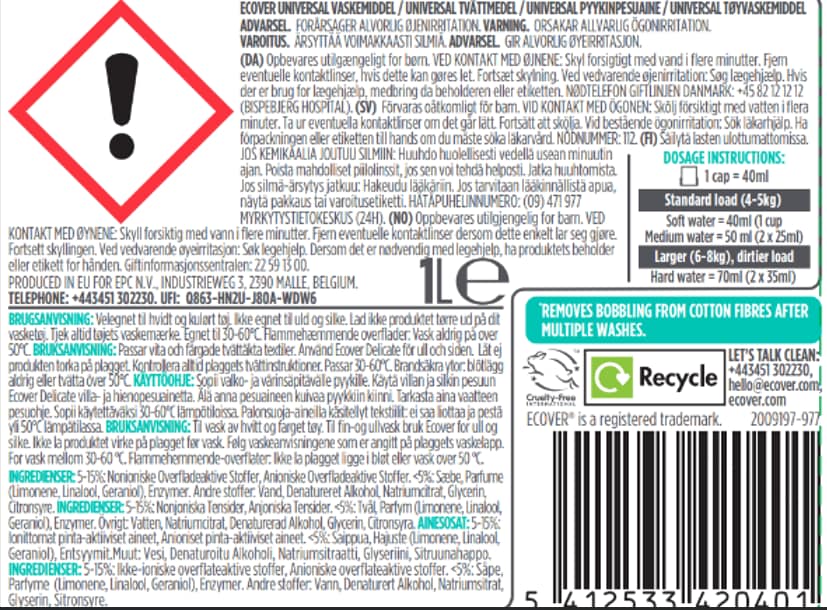 Ecover Tøyvaskemiddel Universal