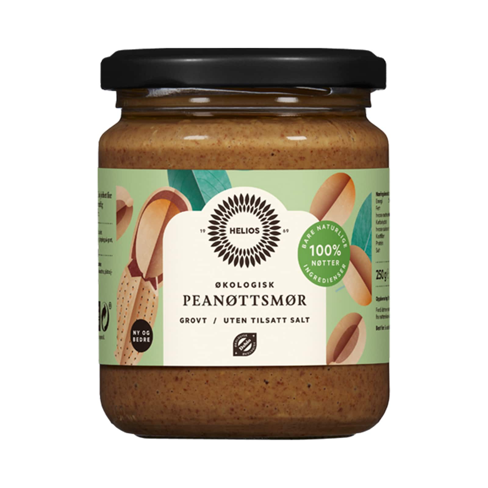 Helios peanøttsmør grovt uten salt økologisk
