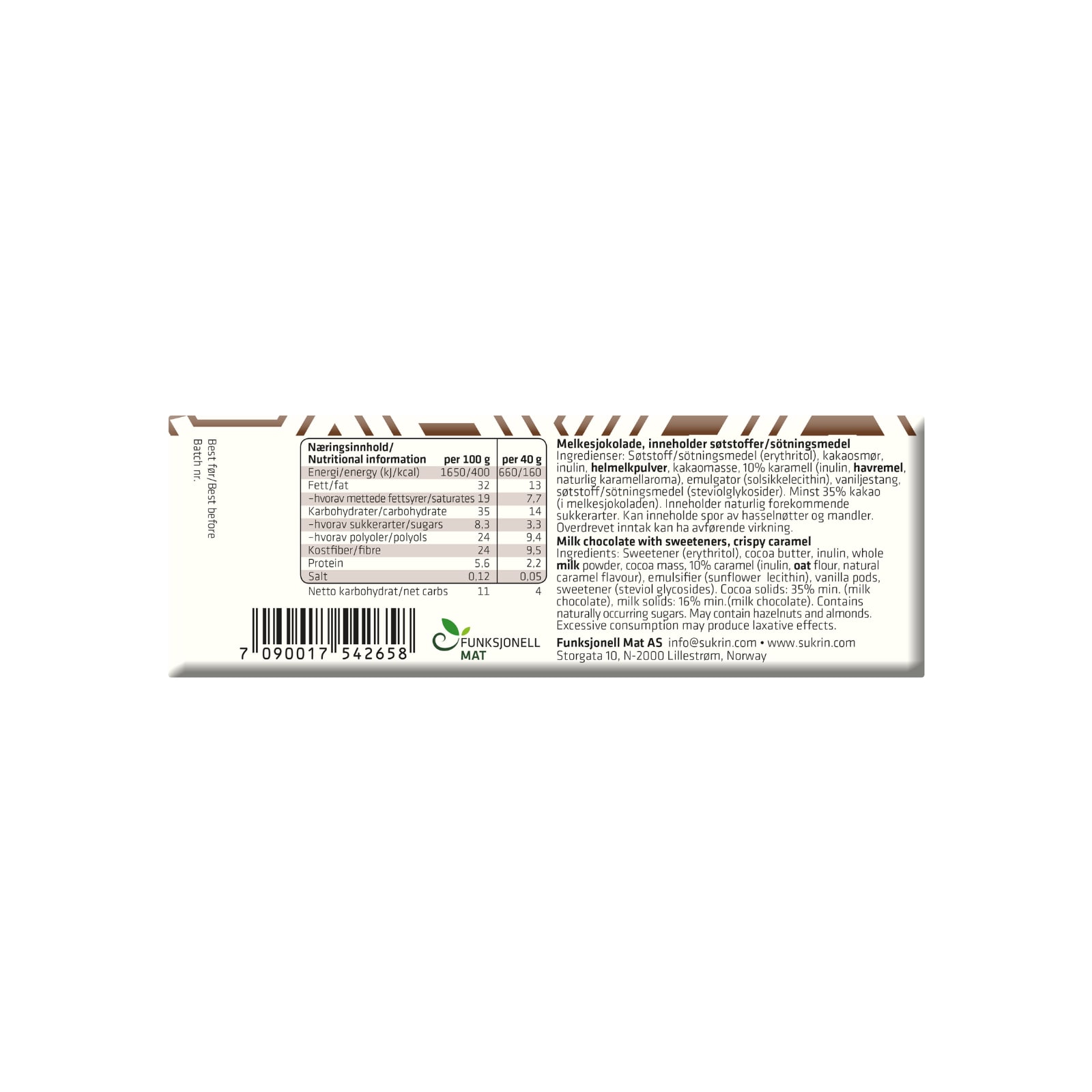 Sukrin Milk chocolate with caramel