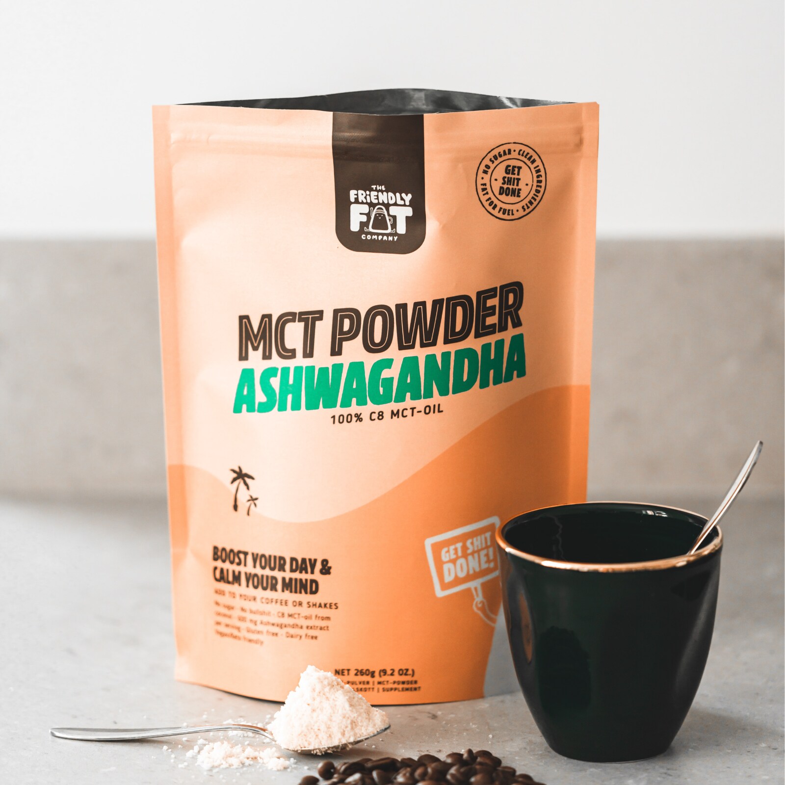 Friendly Fat C8 MCT-pulver ashwagandha